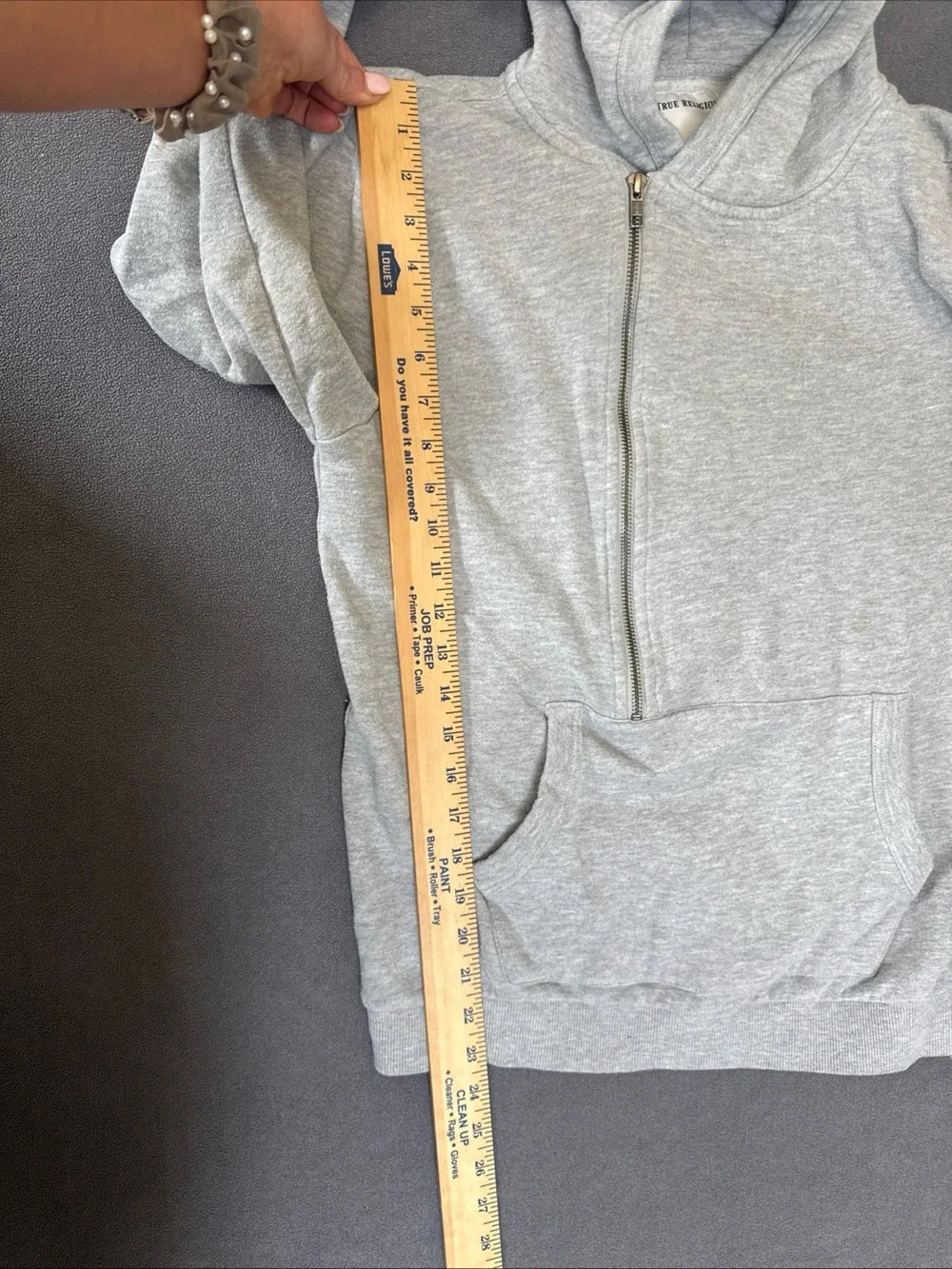 True Religion Light Gray Half-Zip Hoodie with Sleeve Logo Size XL